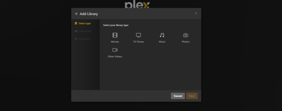 Plex choosing the type of content